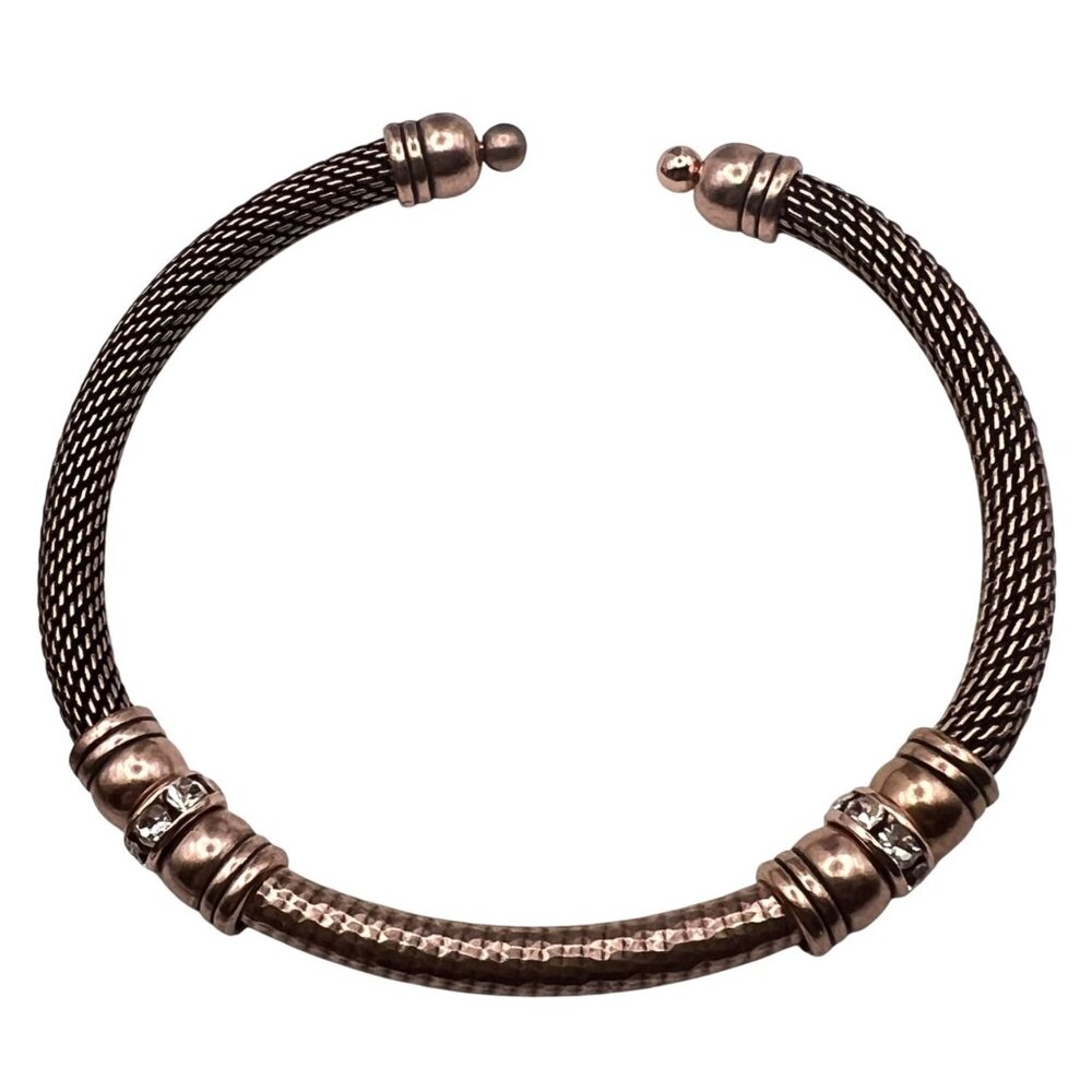 Alex and Ani Rose Gold Tone Mesh Cuff Bracelet With Rhinestone Accents NWOT